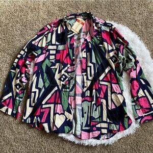 Big Dart Button Down Multicolor Top Abstract Print Retro New Womens Size XXL